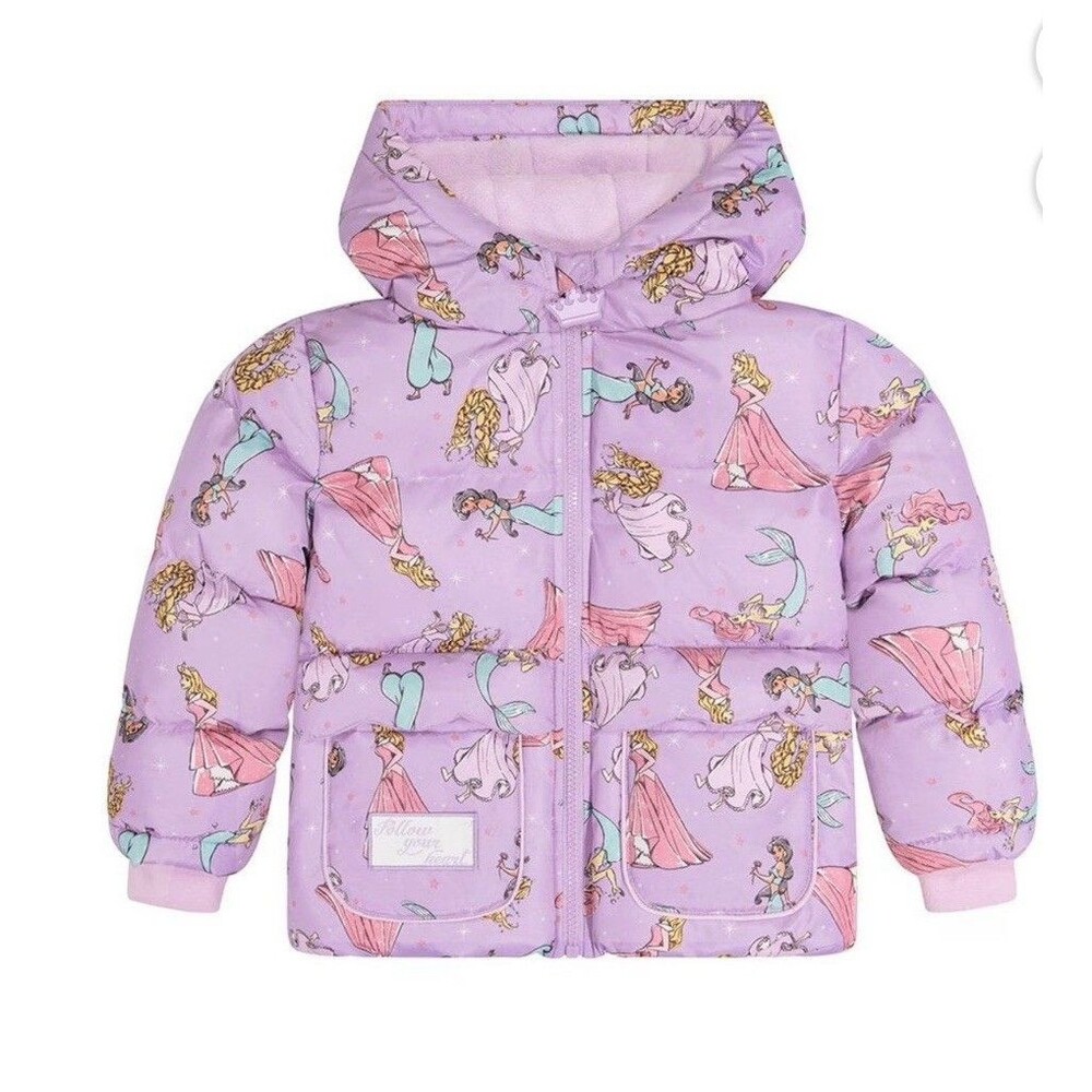 Disney Princess Purple Fleece Lined Puffer Jacket, Girls 4T